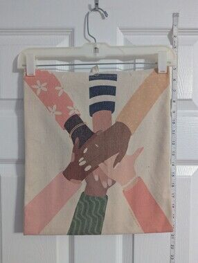 Canvas Tote Bag with Multicolor Hands Print